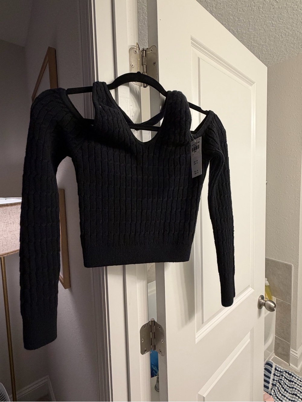 A&F Black Cold-Shoulder Cable Knit Sweater NWT